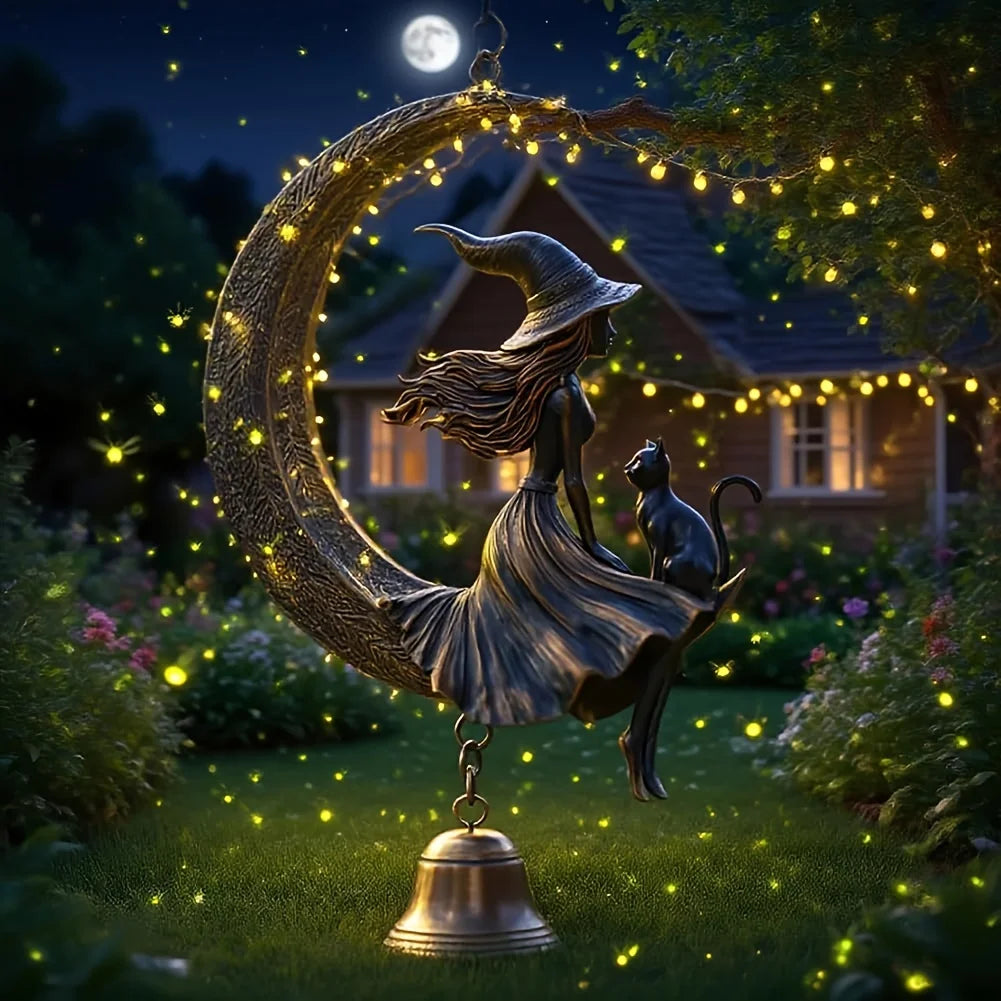 Carillon Éolien Sorcière & Chat Noir sur Lune