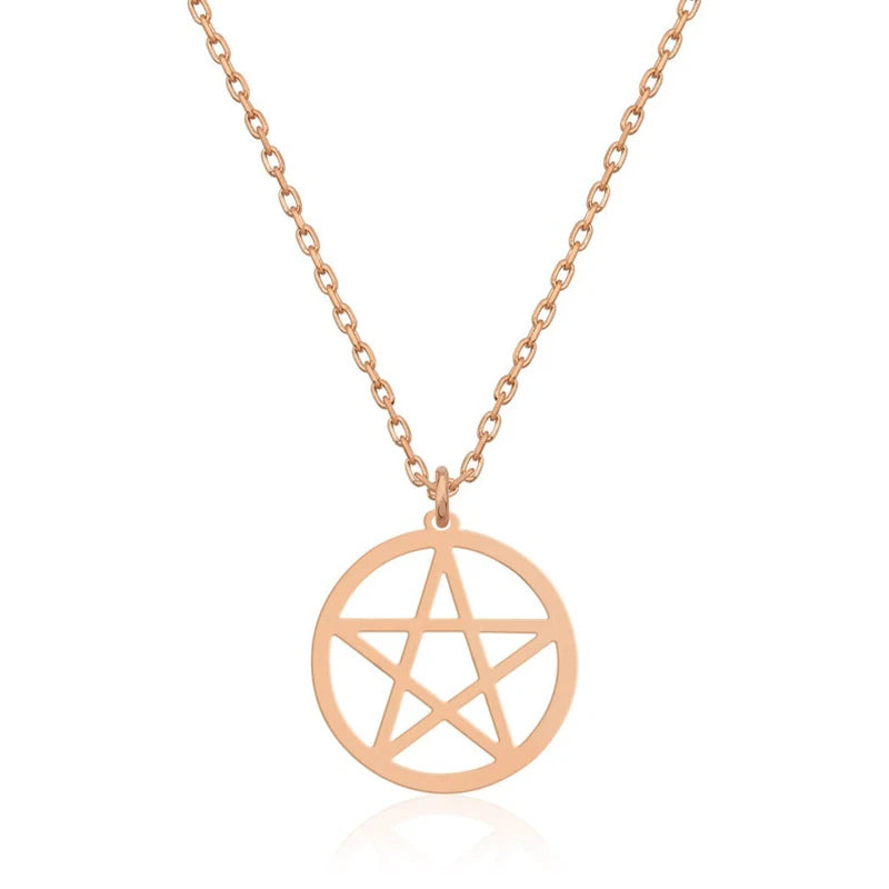 Collier Pentacle de Sorcière en Acier Inoxydable – Pendentif Protecteur Mystique