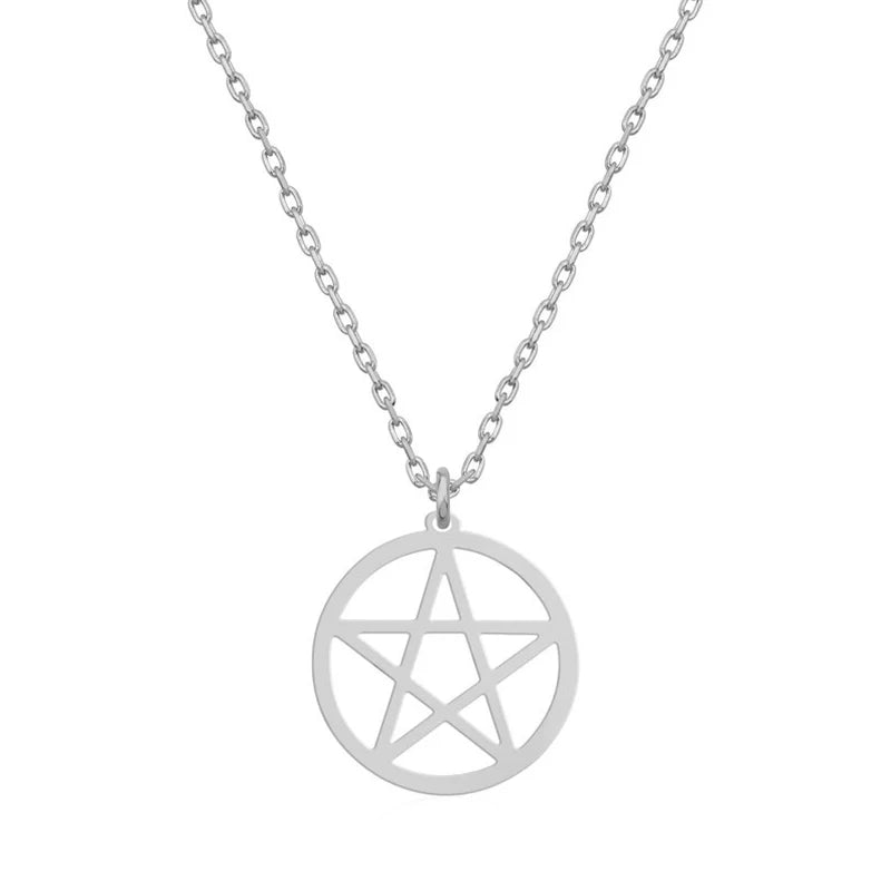 Collier Pentacle de Sorcière en Acier Inoxydable – Pendentif Protecteur Mystique