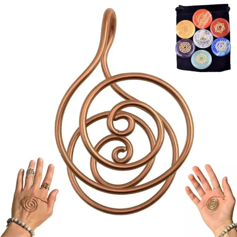 Bague Spirale en Cuivre Ajustable – Anneau Énergétique Reiki pour la Paume