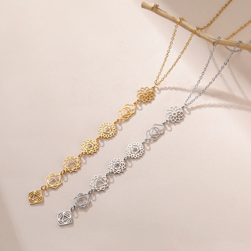 Collier 7 Chakras Fleur de Vie – Pendentif Spirituel en Acier Inoxydable pour Méditation et Yoga