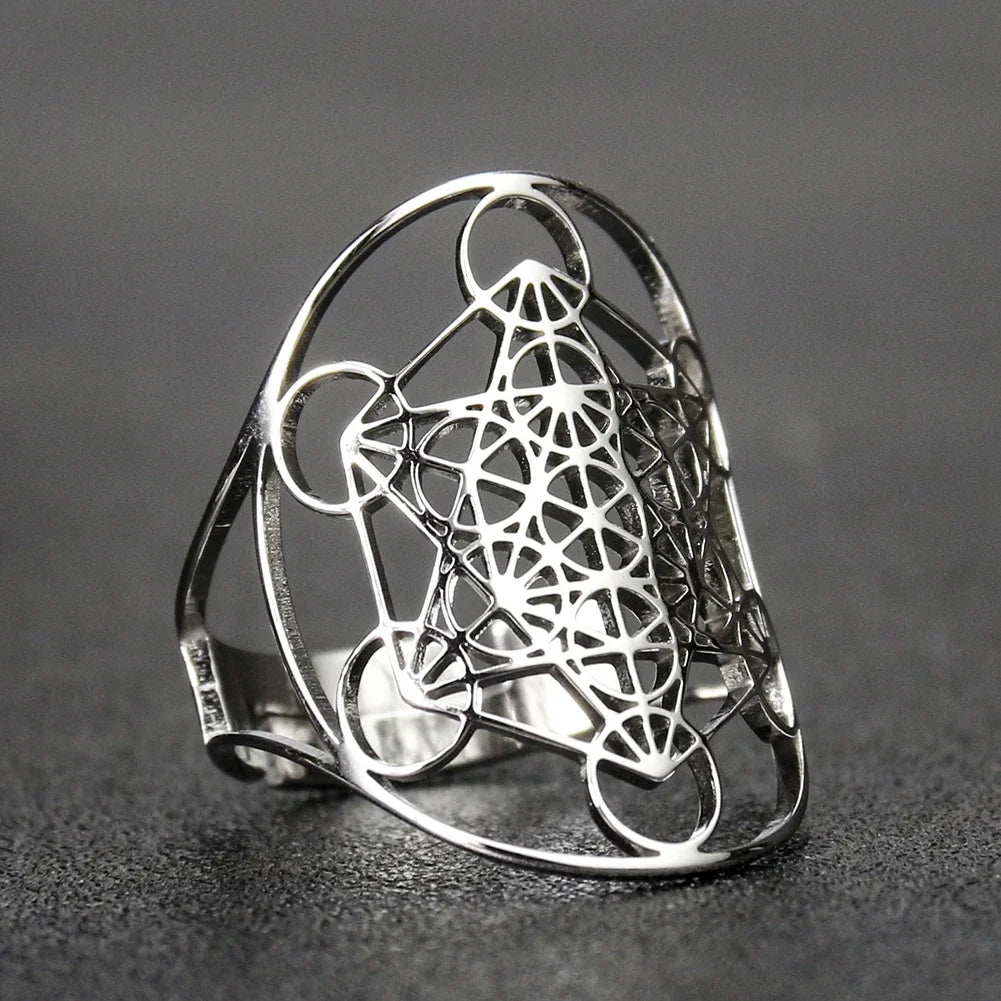 Bague Métatron Hexagramme – Géométrie Sacrée en Acier Inoxydable