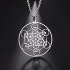 Collier Cube de Métatron – Pendentif en Acier Inoxydable (Argent, Or ou Noir)