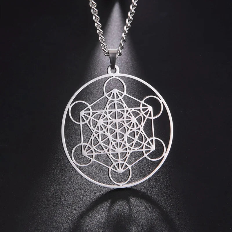 Collier Cube de Métatron – Pendentif en Acier Inoxydable (Argent, Or ou Noir)