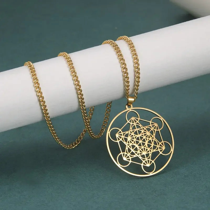 Collier Cube de Métatron – Pendentif en Acier Inoxydable (Argent, Or ou Noir)