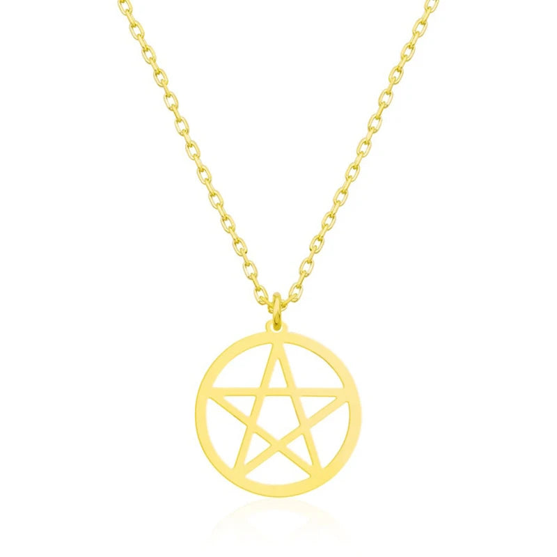Collier Pentacle de Sorcière en Acier Inoxydable – Pendentif Protecteur Mystique